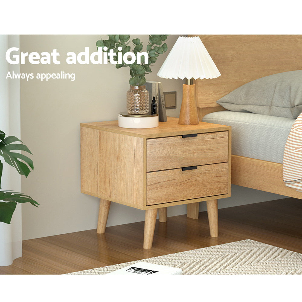Artiss Bedside Table 2 Drawers - Pine-BedSide Tabless-PEROZ Accessories