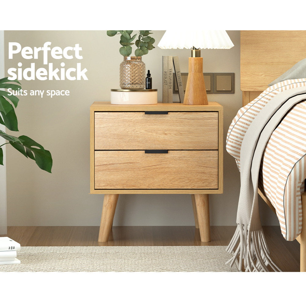 Artiss Bedside Table 2 Drawers - Pine-BedSide Tabless-PEROZ Accessories