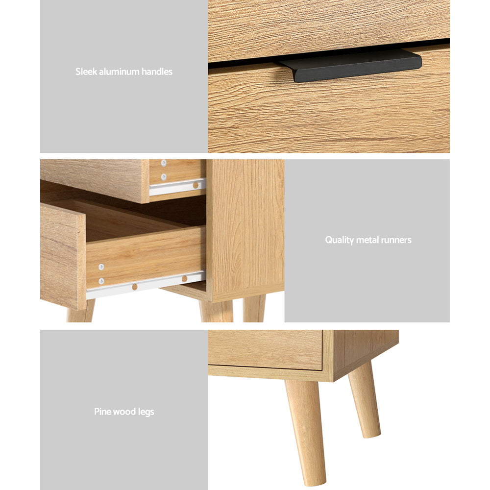 Artiss Bedside Table 2 Drawers - Pine-BedSide Tabless-PEROZ Accessories