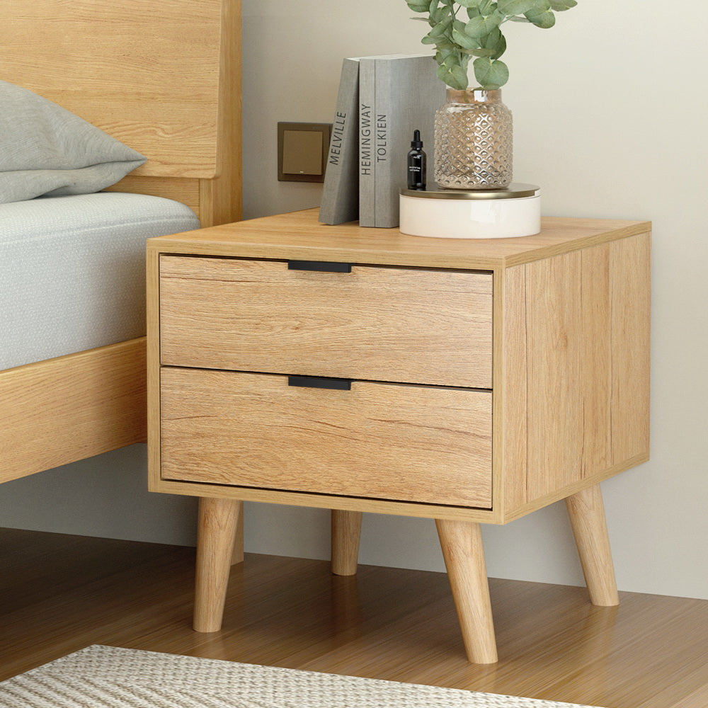 Artiss Bedside Table 2 Drawers - Pine-BedSide Tabless-PEROZ Accessories