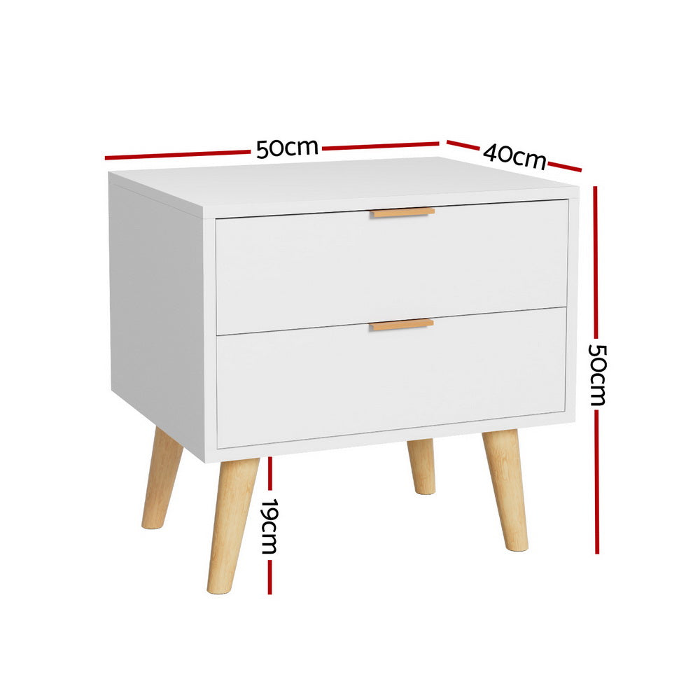 Artiss Bedside Table 2 Drawers - White-Furniture > Bedroom > Bedside Tables-PEROZ Accessories