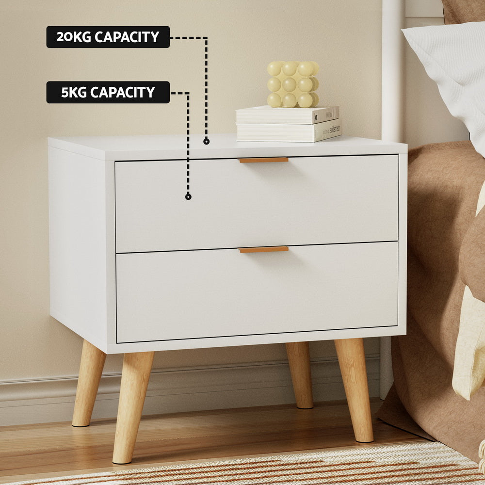Artiss Bedside Table 2 Drawers - White-Furniture > Bedroom > Bedside Tables-PEROZ Accessories