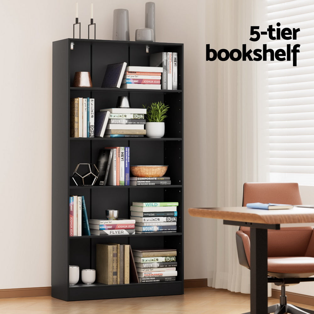 Artiss Bookshelf 5 Tiers ANTON Black-Furniture > Bedroom-PEROZ Accessories