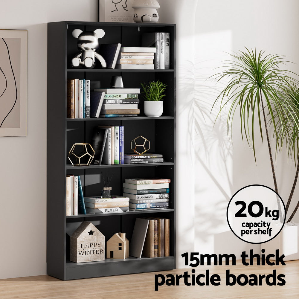 Artiss Bookshelf 5 Tiers ANTON Black-Furniture > Bedroom-PEROZ Accessories
