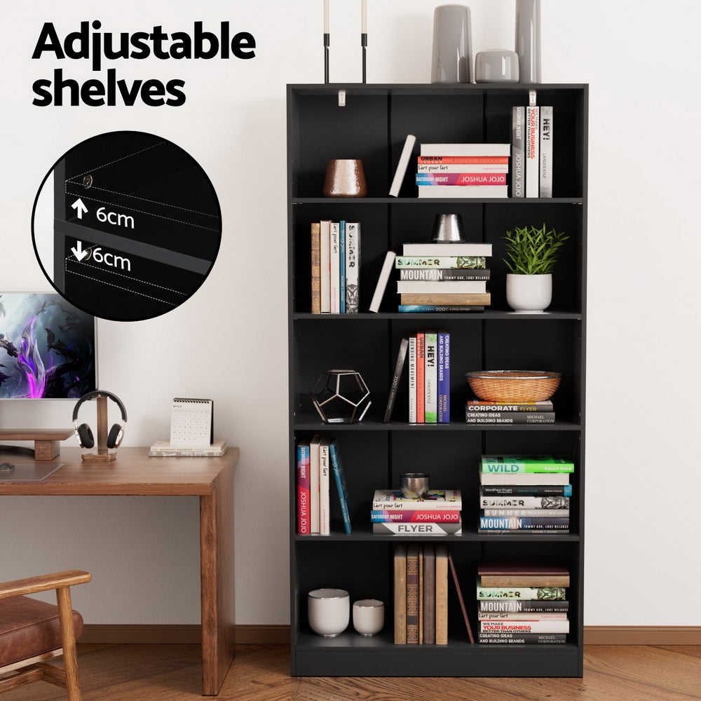 Artiss Bookshelf 5 Tiers ANTON Black-Furniture > Bedroom-PEROZ Accessories