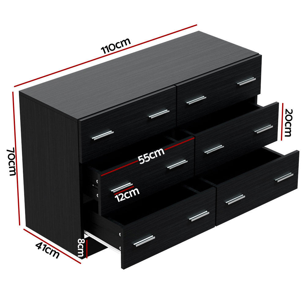 Artiss 6 Chest of Drawers - VEDA Black-Furniture > Bedroom-PEROZ Accessories