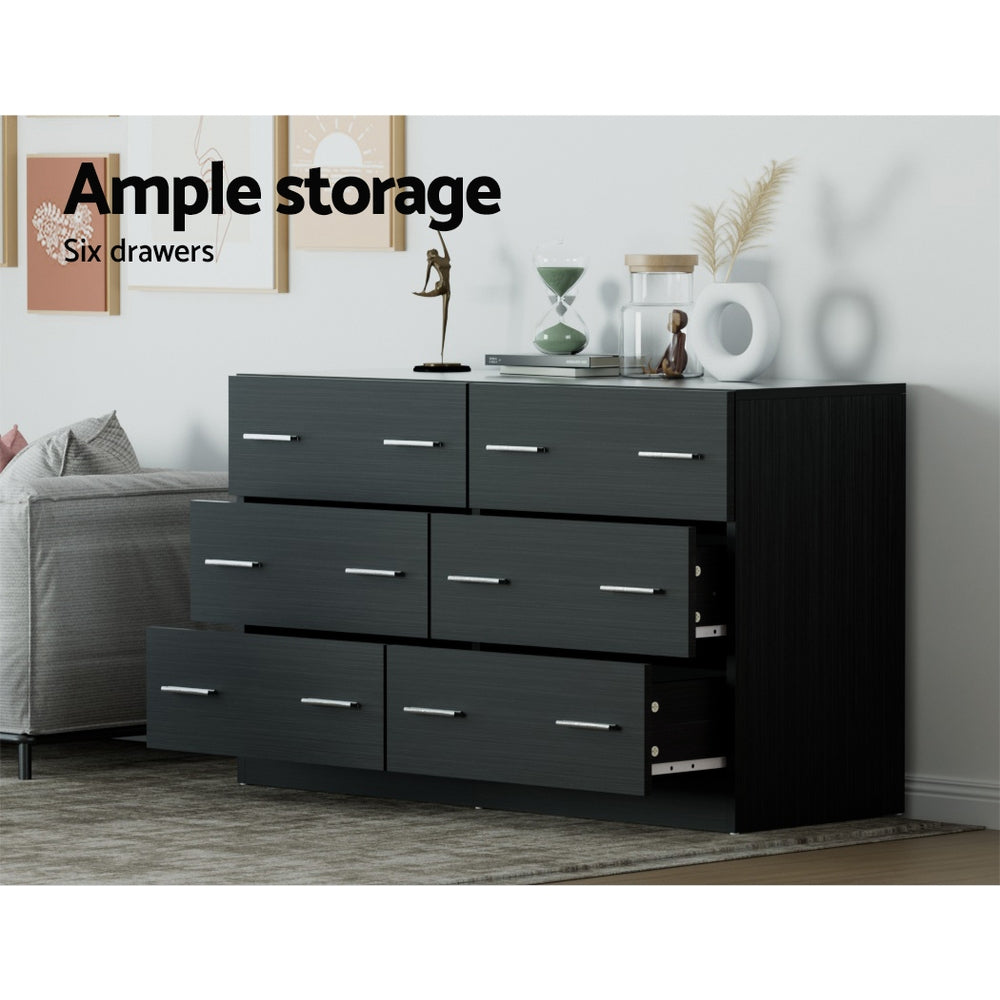 Artiss 6 Chest of Drawers - VEDA Black-Furniture > Bedroom-PEROZ Accessories