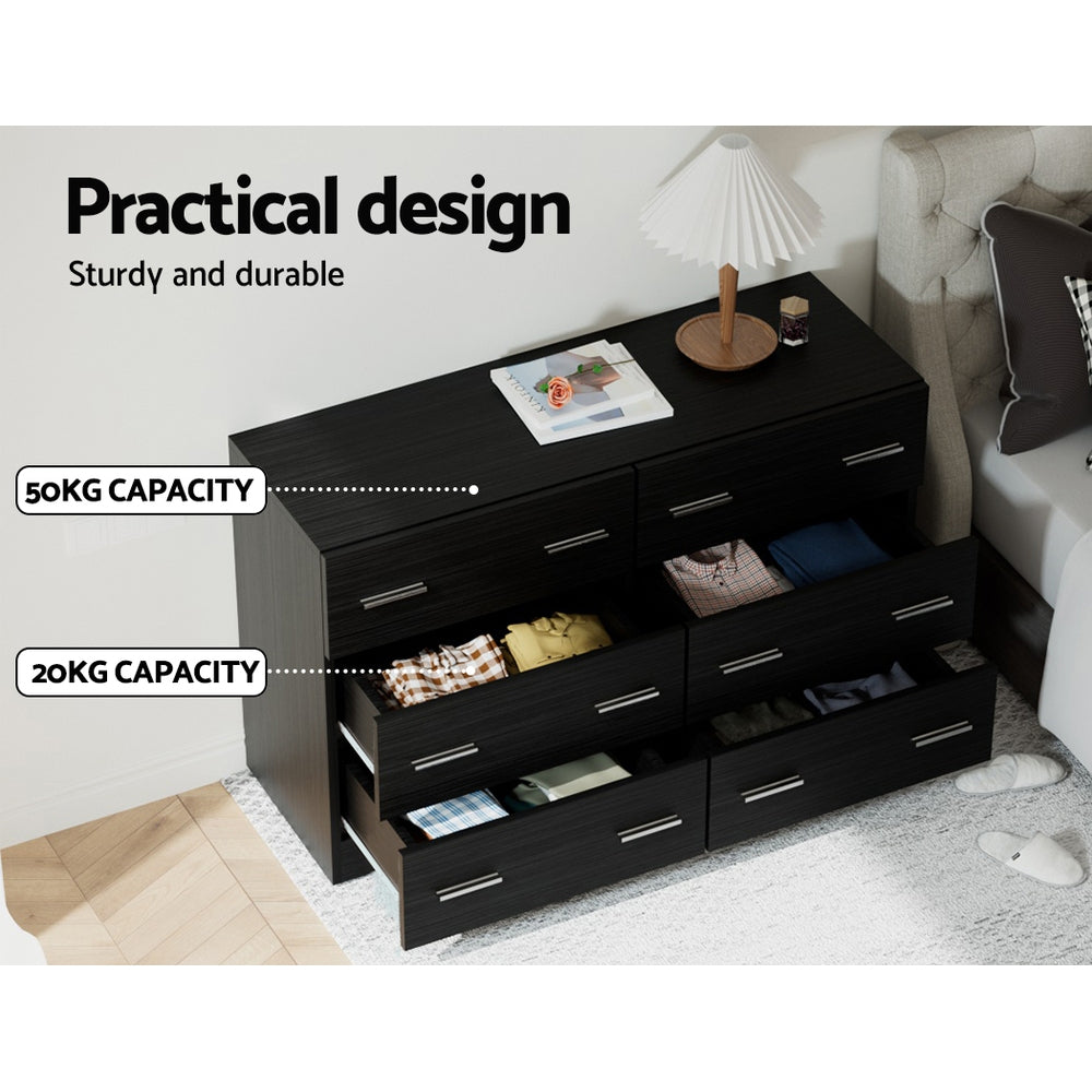 Artiss 6 Chest of Drawers - VEDA Black-Furniture > Bedroom-PEROZ Accessories