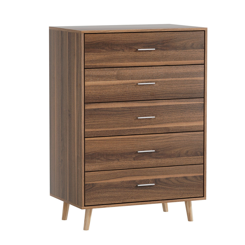 Artiss 5 Chest of Drawers - MIRI Walnut-Furniture > Bedroom-PEROZ Accessories