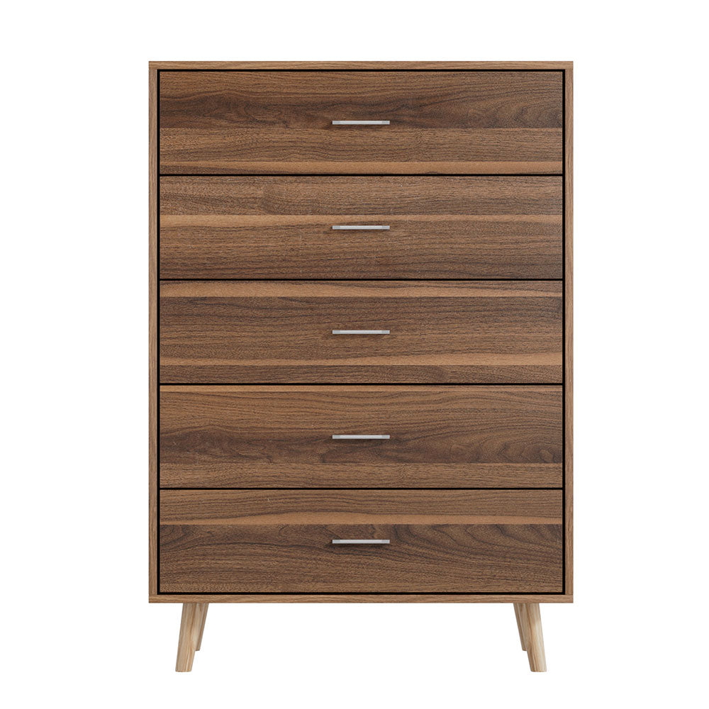 Artiss 5 Chest of Drawers - MIRI Walnut-Furniture > Bedroom-PEROZ Accessories