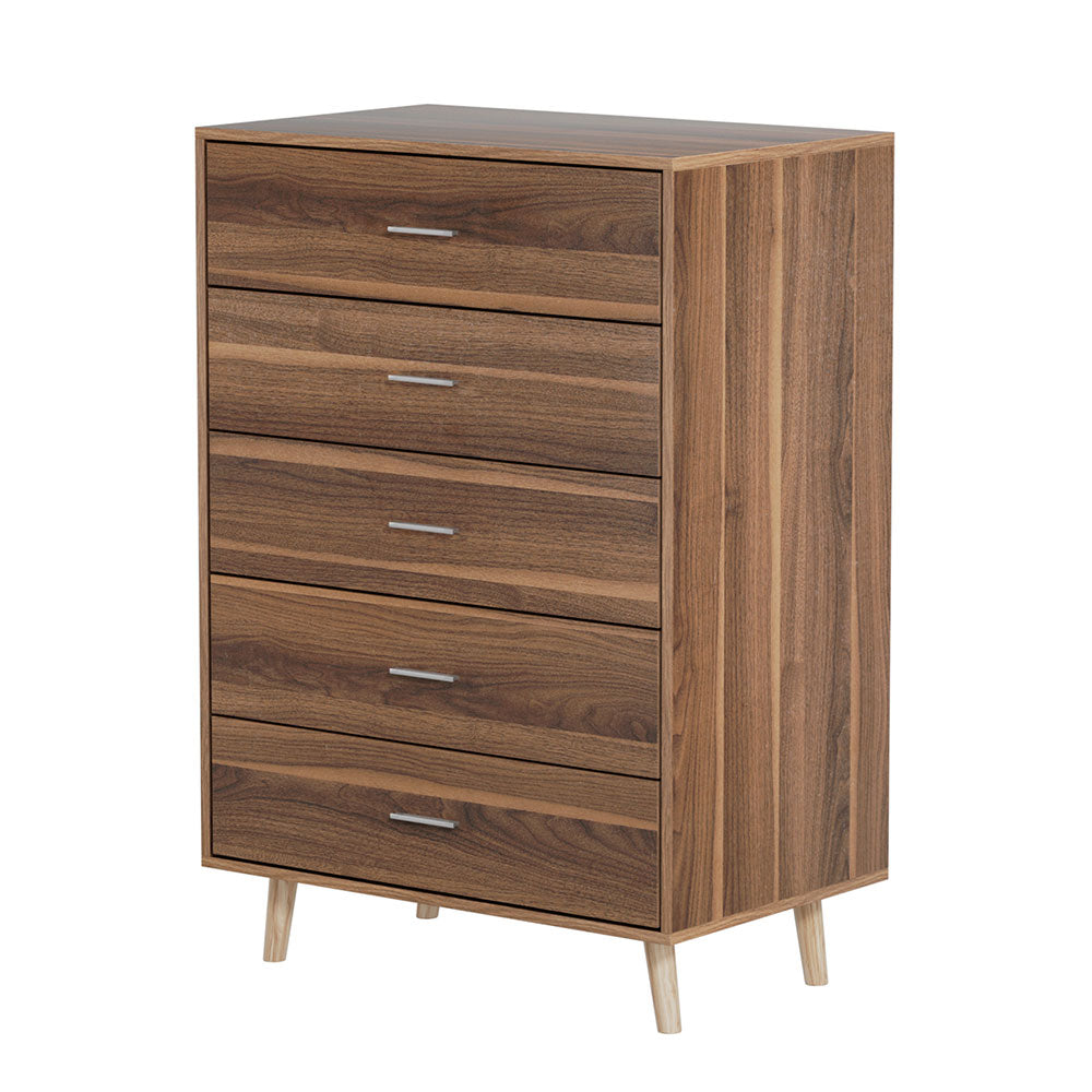 Artiss 5 Chest of Drawers - MIRI Walnut-Furniture > Bedroom-PEROZ Accessories