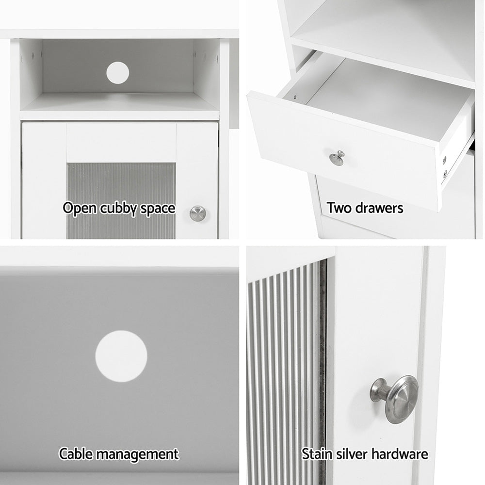 Artiss Computer Desk Shelf Cabinet L-Shape White 150CM-Office Desks-PEROZ Accessories