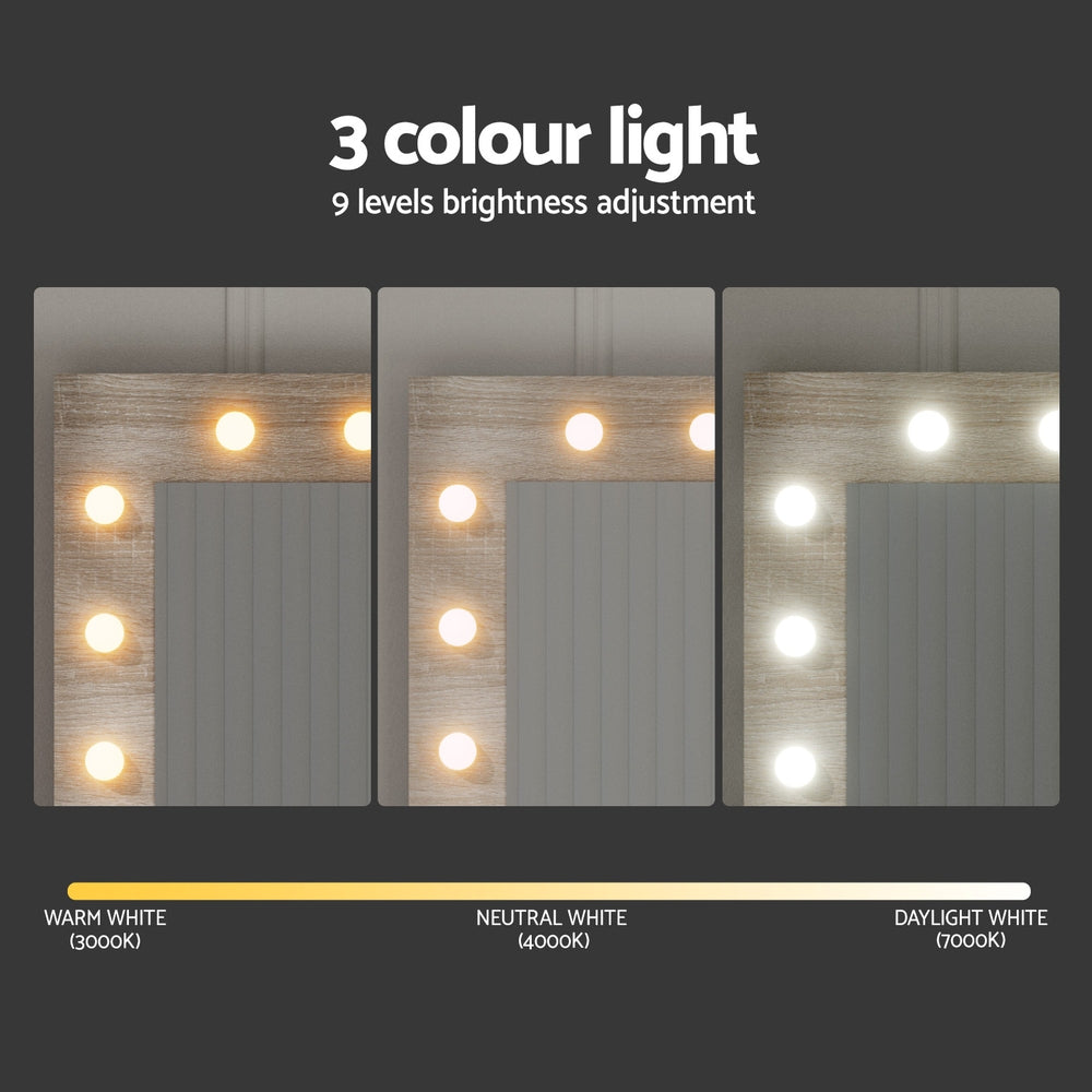 Artiss Dressing Table Set Stool 12 Led Bulbs Wood-Furniture > Bedroom > Dressing Vanity & Dressing Tables-PEROZ Accessories