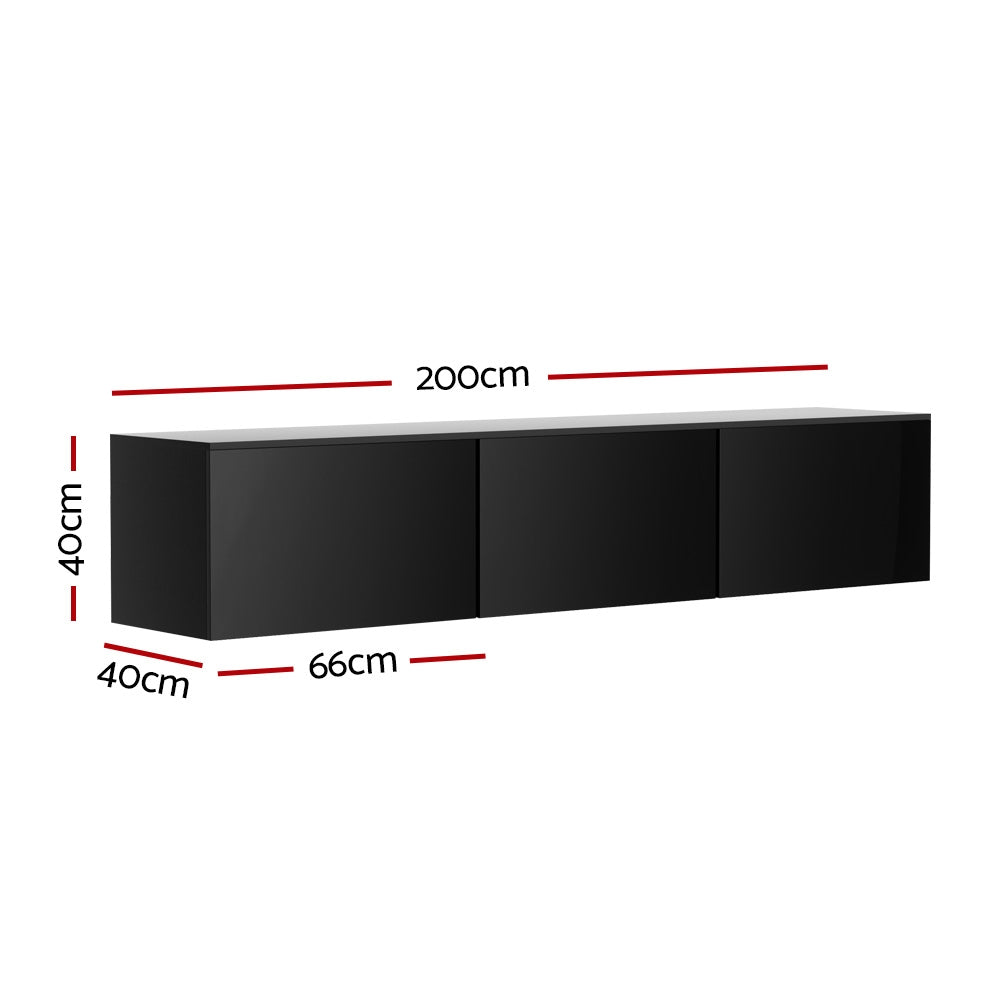 Artiss Floating Entertainment Unit TV Cabinet High Glossy Black 3 Cabinets 200CM-Furniture > Living Room-PEROZ Accessories