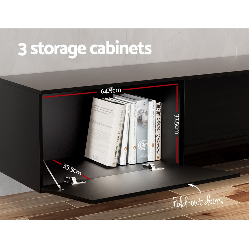 Artiss Floating Entertainment Unit TV Cabinet High Glossy Black 3 Cabinets 200CM-Furniture > Living Room-PEROZ Accessories