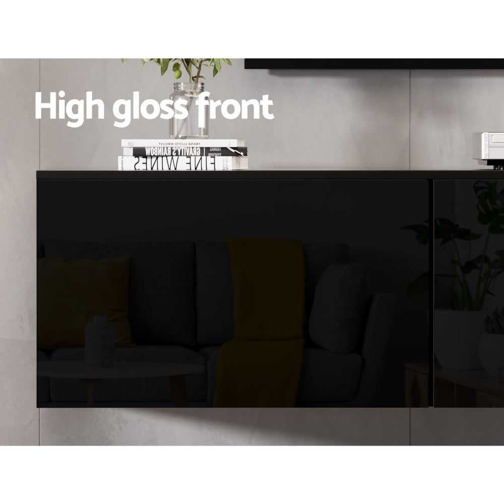 Artiss Floating Entertainment Unit TV Cabinet High Glossy Black 3 Cabinets 200CM-Furniture > Living Room-PEROZ Accessories
