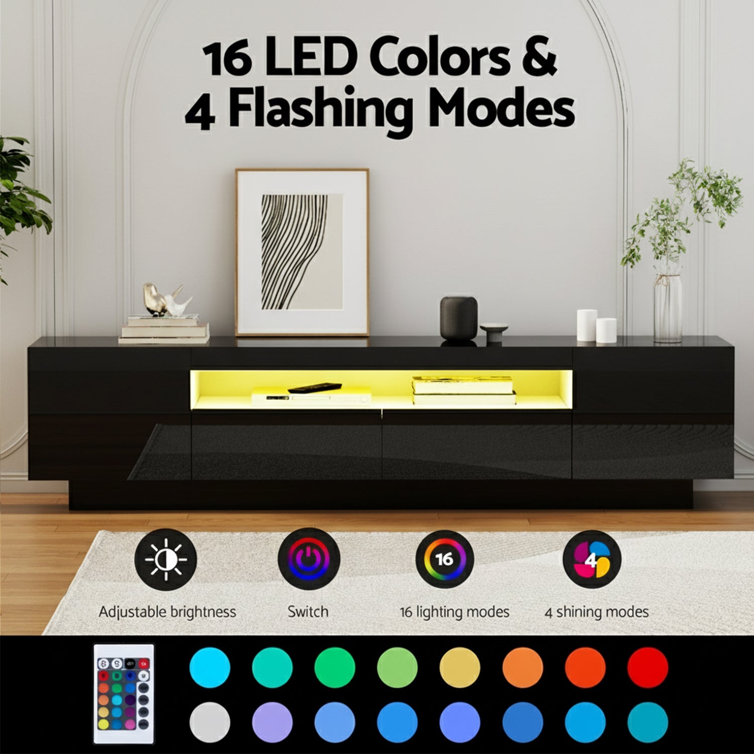 Artiss TV Unit Entertainment Unit Storage Drawer RGB LED 180cm Black-Furniture > Living Room > TV Units-PEROZ Accessories