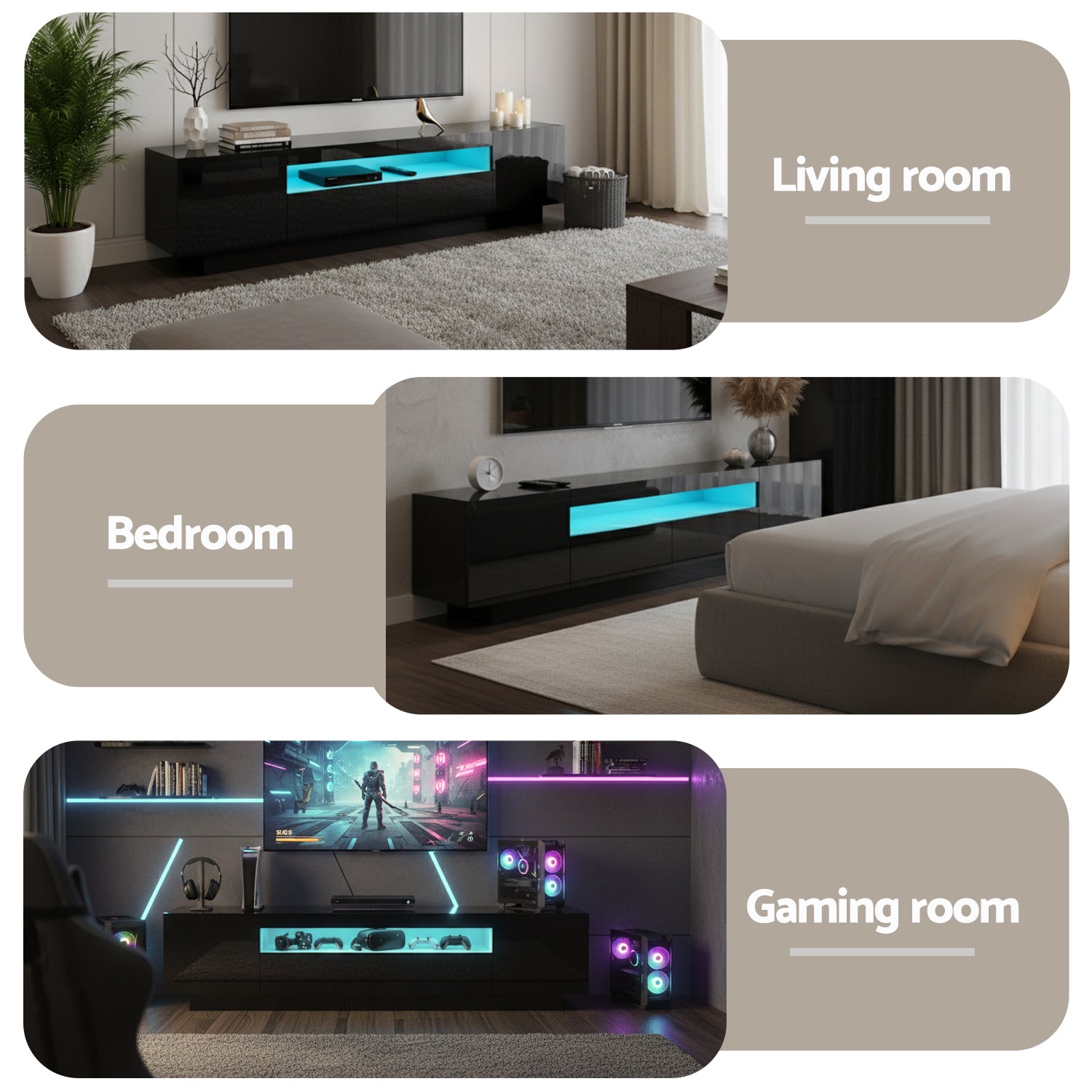 Artiss TV Unit Entertainment Unit Storage Drawer RGB LED 180cm Black-Furniture > Living Room > TV Units-PEROZ Accessories