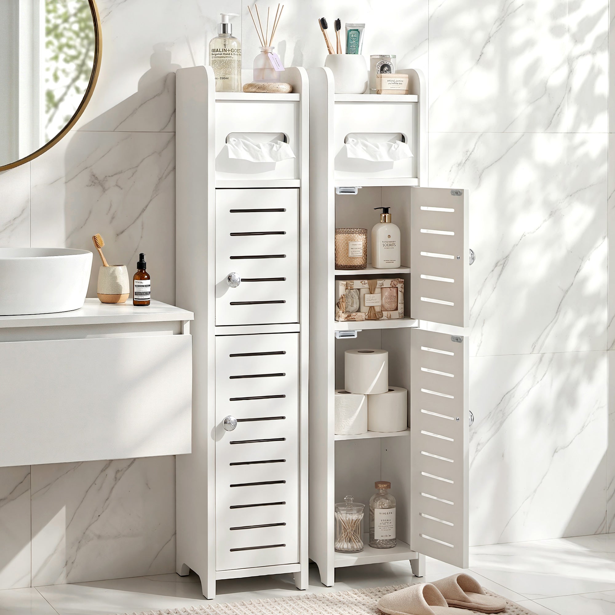 Artiss 2x Bathroom Storage Cabinet 3-Tier Toilet Paper Holder Organizer White-Furniture > Bathroom > Bathroom Cabinets, Cupboards & Storage-PEROZ Accessories