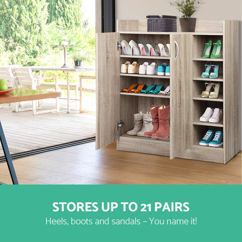 Artiss Shoe Rack Cabinet 21 Pairs Adjustable Shelves Pine Clair-Shoe Storage Cabinets-PEROZ Accessories