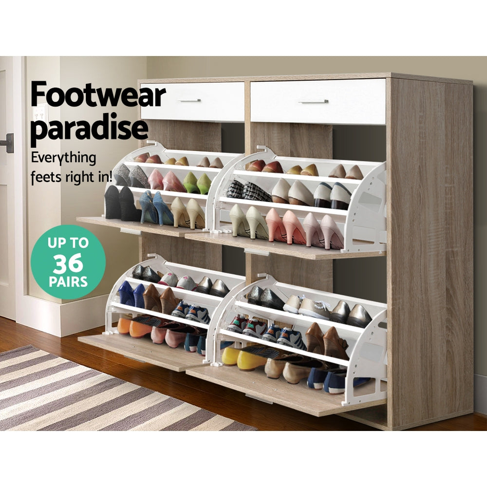 Artiss Shoe Rack Cabinet 36 Pairs Adjustable Shelves Pine Sara-Shoe Storage Cabinets-PEROZ Accessories