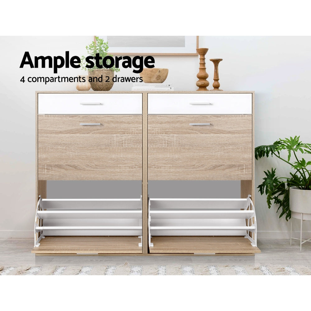 Artiss Shoe Rack Cabinet 36 Pairs Adjustable Shelves Pine Sara-Shoe Storage Cabinets-PEROZ Accessories