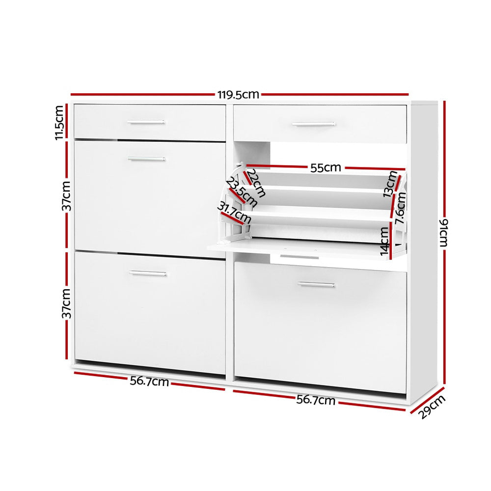 Artiss Shoe Rack Cabinet 36 Pairs Adjustable Shelves White Sara-Shoe Storage Cabinets-PEROZ Accessories