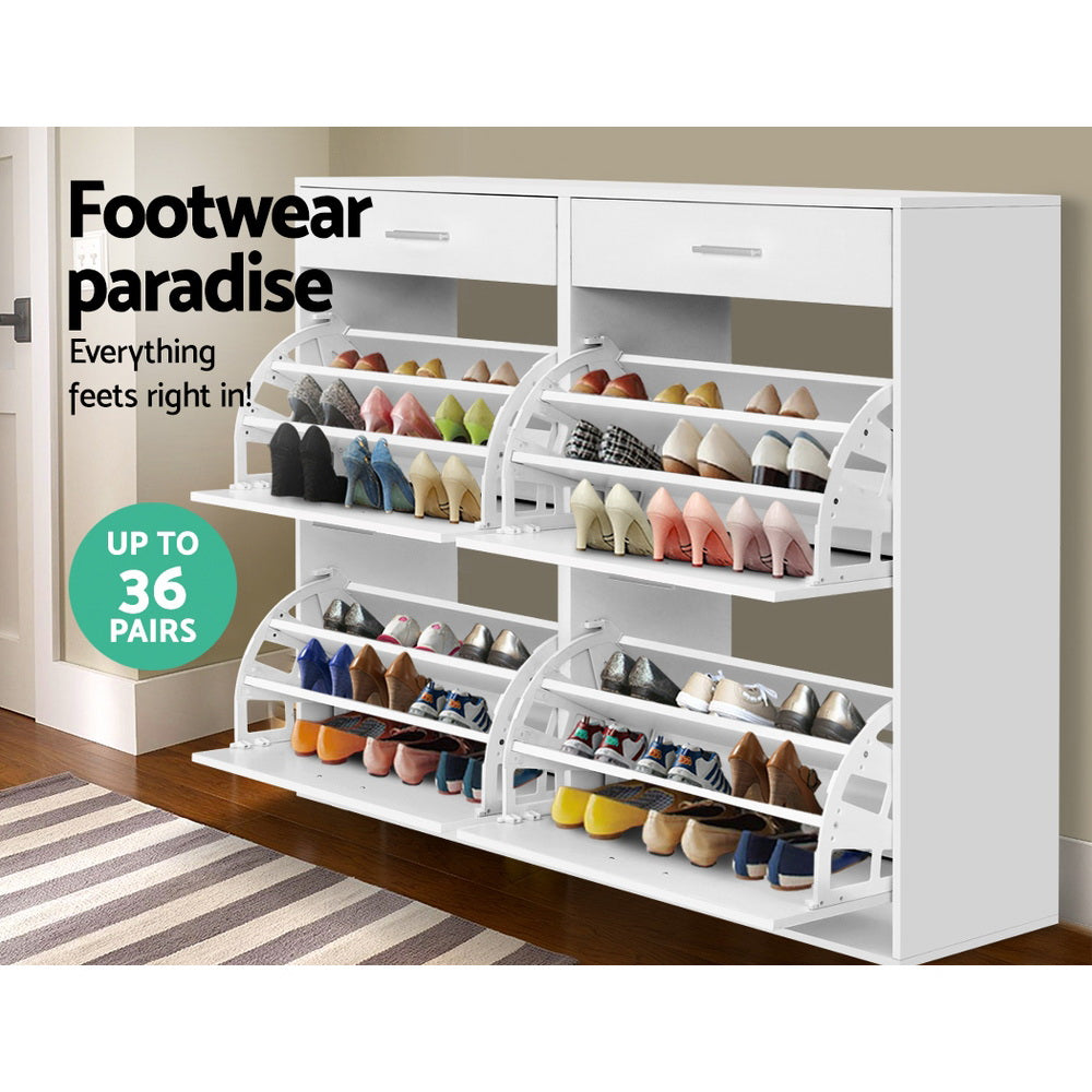 Artiss Shoe Rack Cabinet 36 Pairs Adjustable Shelves White Sara-Shoe Storage Cabinets-PEROZ Accessories