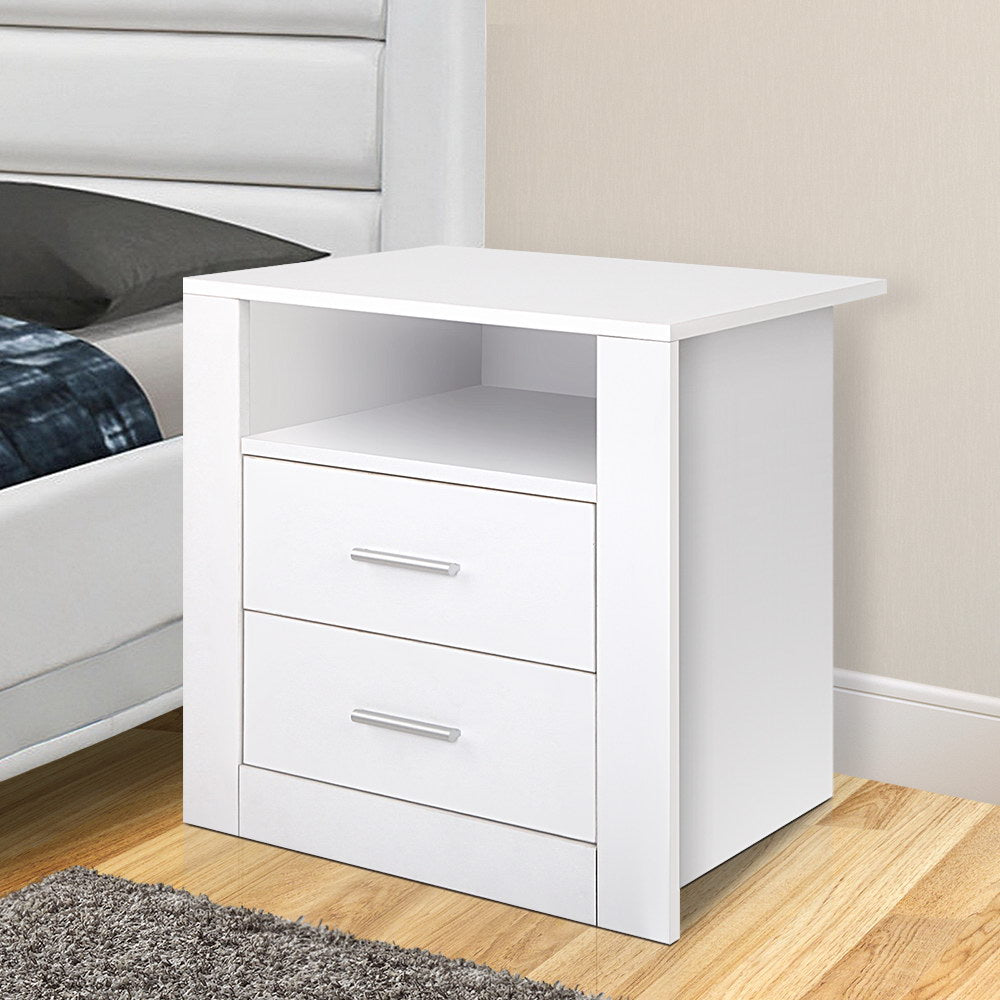 Artiss Bedside Table 2 Drawers with Shelf - TARA White-Bedside Tables-PEROZ Accessories