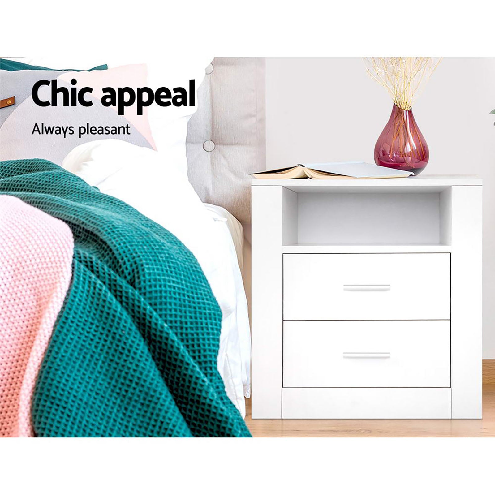 Artiss 2 X Bedside Table 2 Drawers with Shelf - TARA White-Furniture > Bedroom > Bedside Tables-PEROZ Accessories