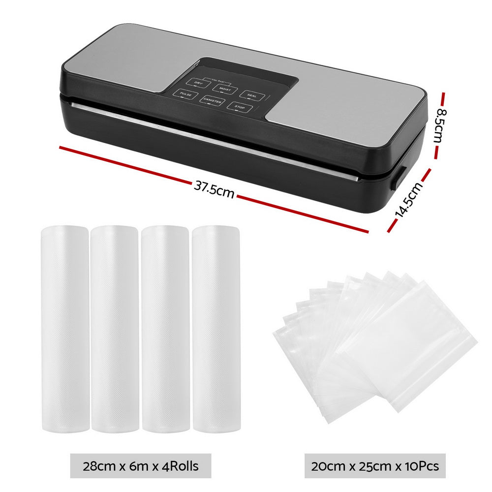 Devanti Food Vacuum Sealer Machine Auto Seal Cutter 5 Modes Storage Bags 28cm 6m 4 Rolls-Appliances > Kitchen Appliances-PEROZ Accessories