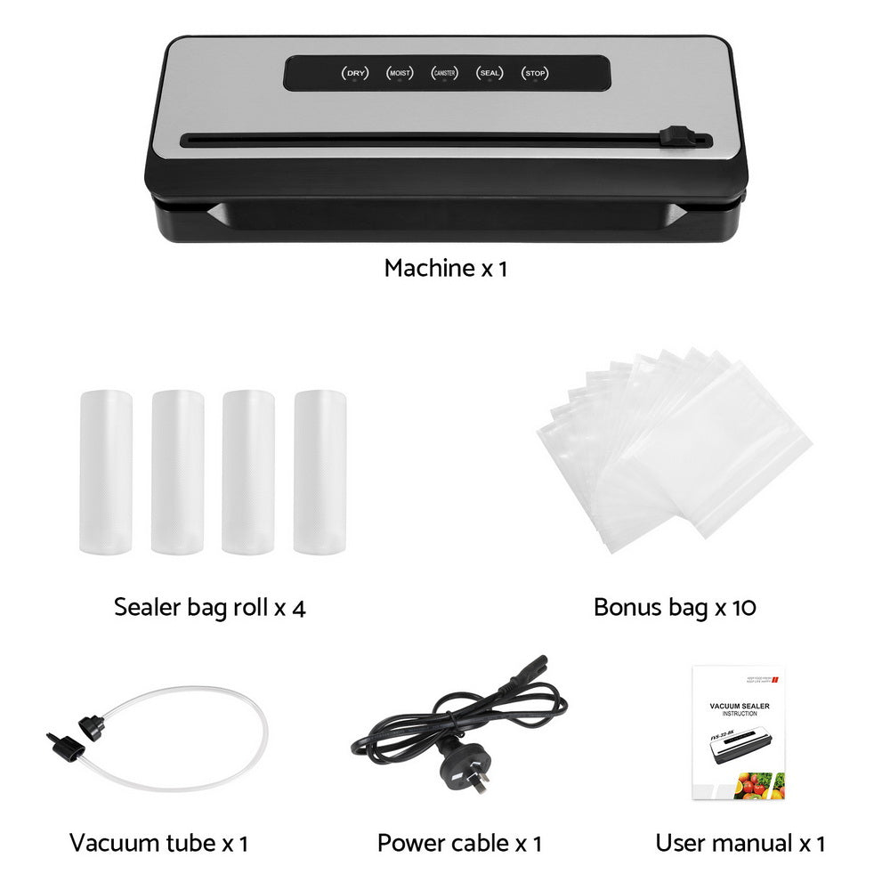 Devanti Food Vacuum Sealer Machine Sealing Cutter 5 Modes Storage Bags 4 Rolls-Appliances > Kitchen Appliances-PEROZ Accessories