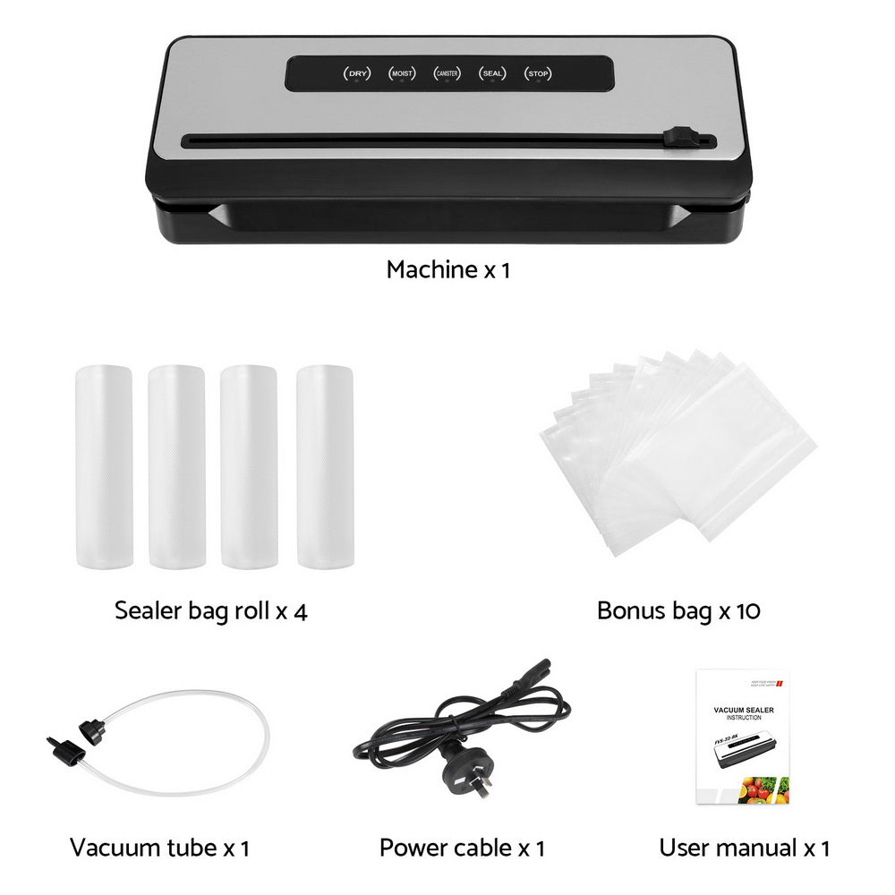 Devanti Food Vacuum Sealer Machine Sealing Cutter 5 Modes Storage Bags 4 Rolls-Appliances > Kitchen Appliances-PEROZ Accessories