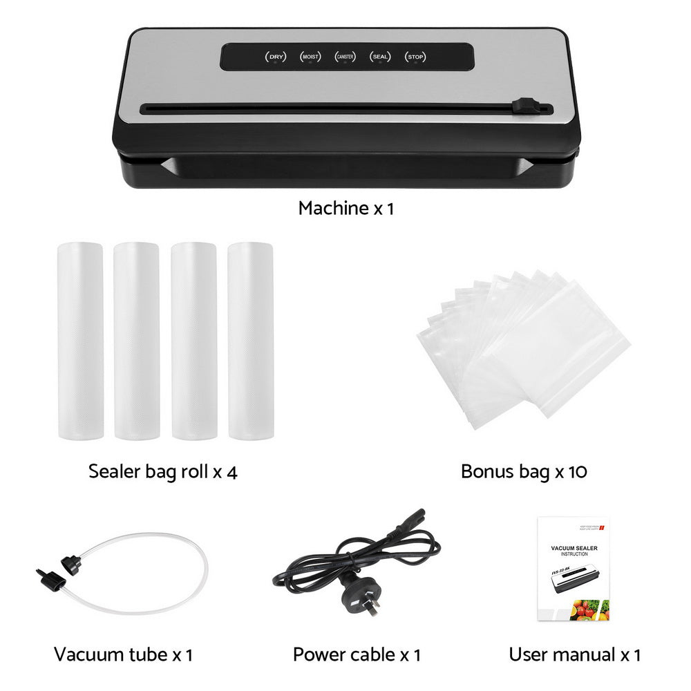 Devanti Food Vacuum Sealer Machine Sealing Cutter 5 Modes Storage Bags 4 Rolls-Appliances > Kitchen Appliances-PEROZ Accessories
