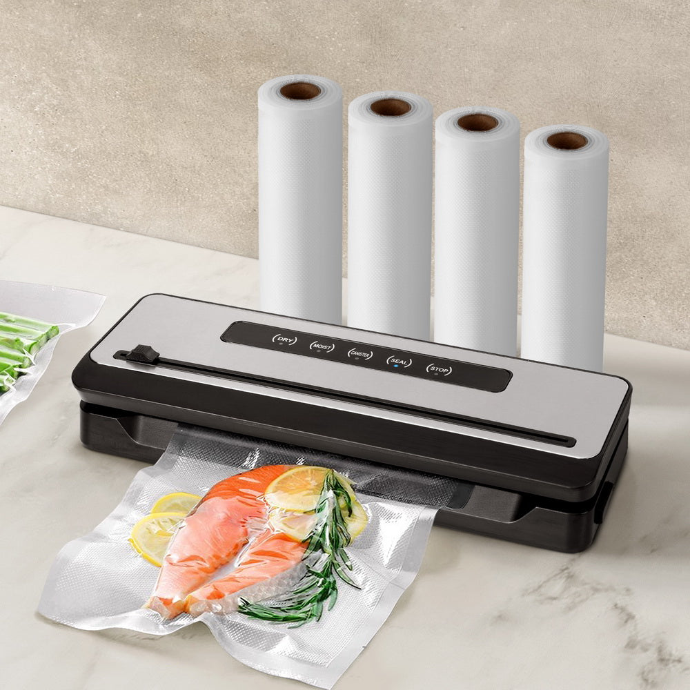 Devanti Food Vacuum Sealer Machine Sealing Cutter 5 Modes Storage Bags 4 Rolls-Appliances > Kitchen Appliances-PEROZ Accessories