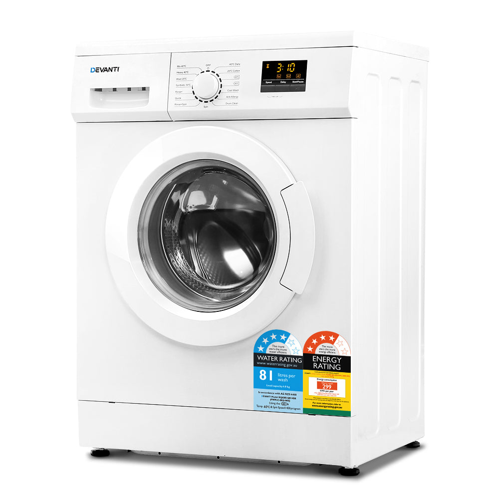 Devanti 8kg Front Load Washing Machine Quick Wash 24h Delay Start Automatic-Appliances > Washers, Dryers & Irons > Washing Machines-PEROZ Accessories