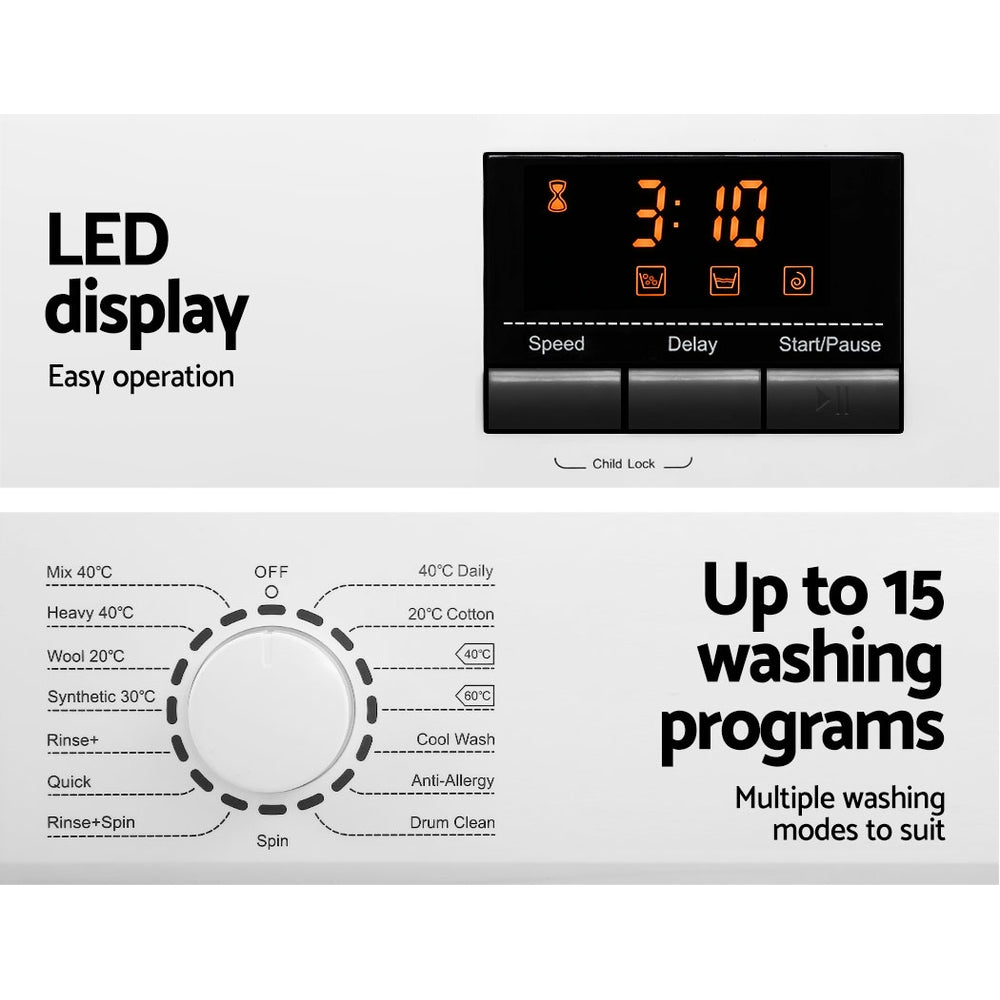 Devanti 8kg Front Load Washing Machine Quick Wash 24h Delay Start Automatic-Appliances > Washers, Dryers & Irons > Washing Machines-PEROZ Accessories