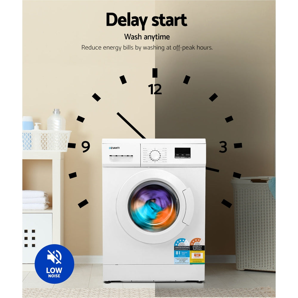Devanti 8kg Front Load Washing Machine Quick Wash 24h Delay Start Automatic-Appliances > Washers, Dryers & Irons > Washing Machines-PEROZ Accessories