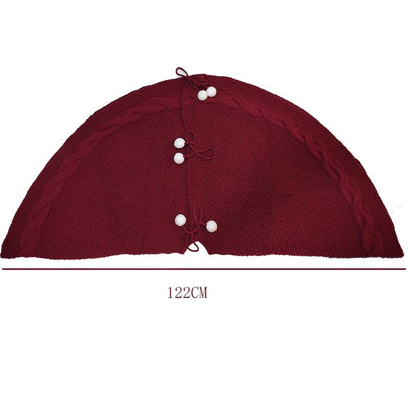 Festive Knit Christmas Tree Skirt - Acrylic Red Tree Mat with Pom-Poms 122cm-Occasions > Christmas > Christmas Decorations-PEROZ Accessories