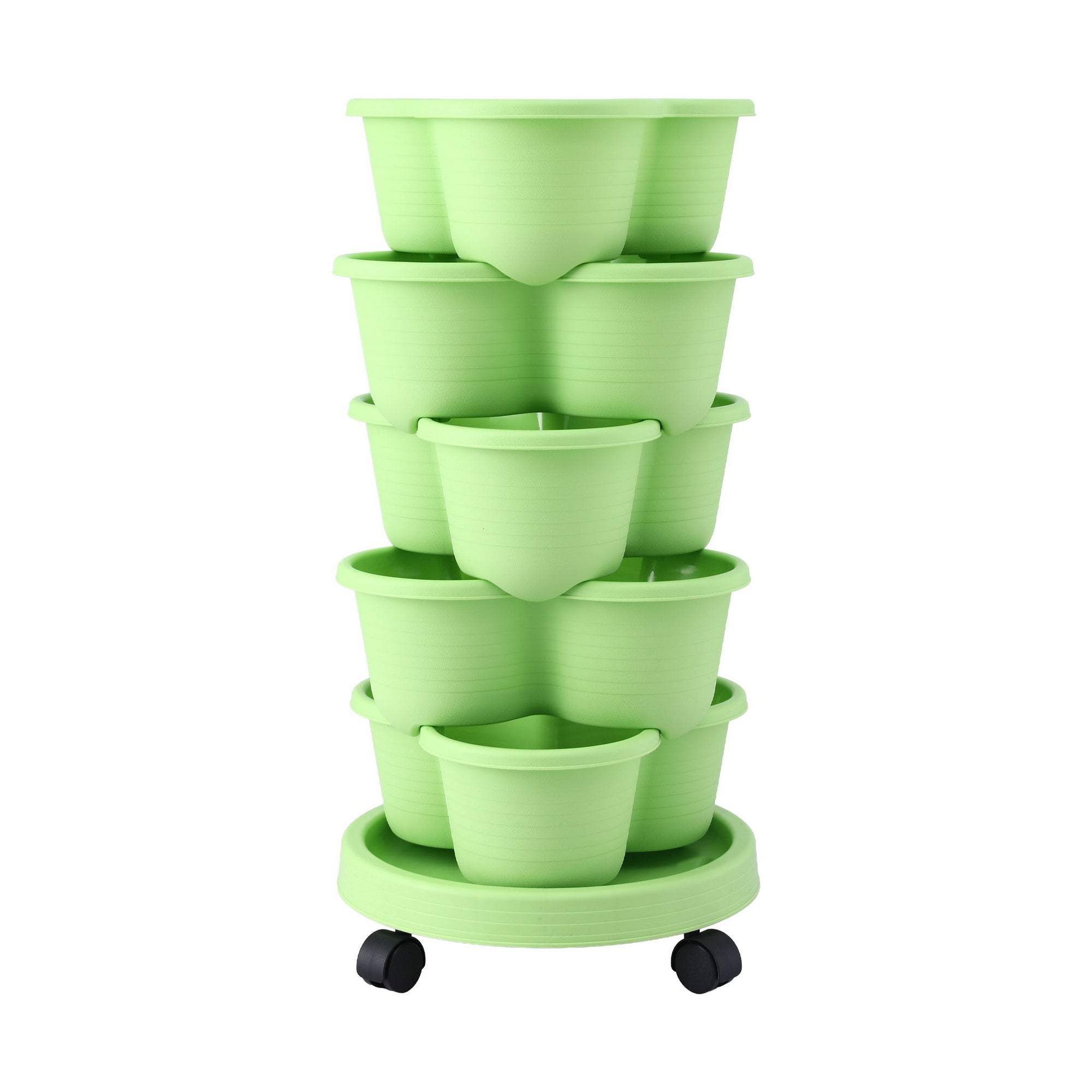 Green Fingers 5 Tier Vertical Garden Planter, Stackable Planters with Wheels, Light Green, Garden Bed, Garden Tower Indoor Outdoor, Auto Drainage System, for Strawberries, Herbs, Flowers, Vegetables-Home & Garden > Artificial Plants > Pots, Planters & Accessories-PEROZ Accessories