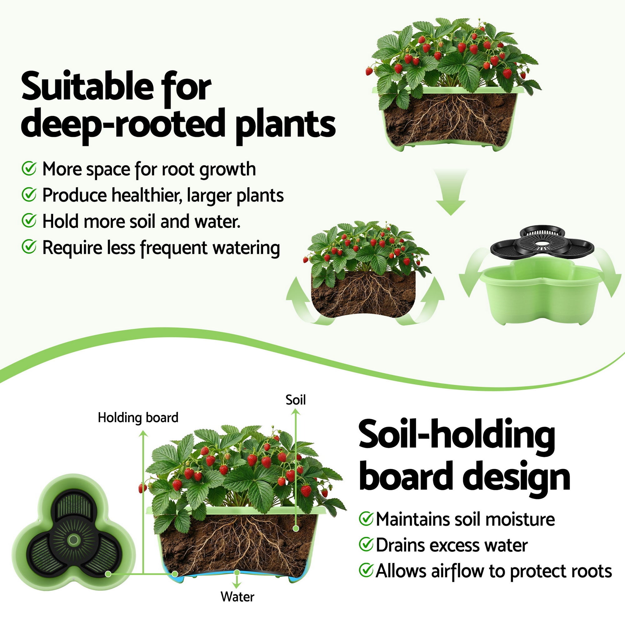 Green Fingers 5 Tier Vertical Garden Planter, Stackable Planters with Wheels, Light Green, Garden Bed, Garden Tower Indoor Outdoor, Auto Drainage System, for Strawberries, Herbs, Flowers, Vegetables-Home & Garden > Artificial Plants > Pots, Planters & Accessories-PEROZ Accessories