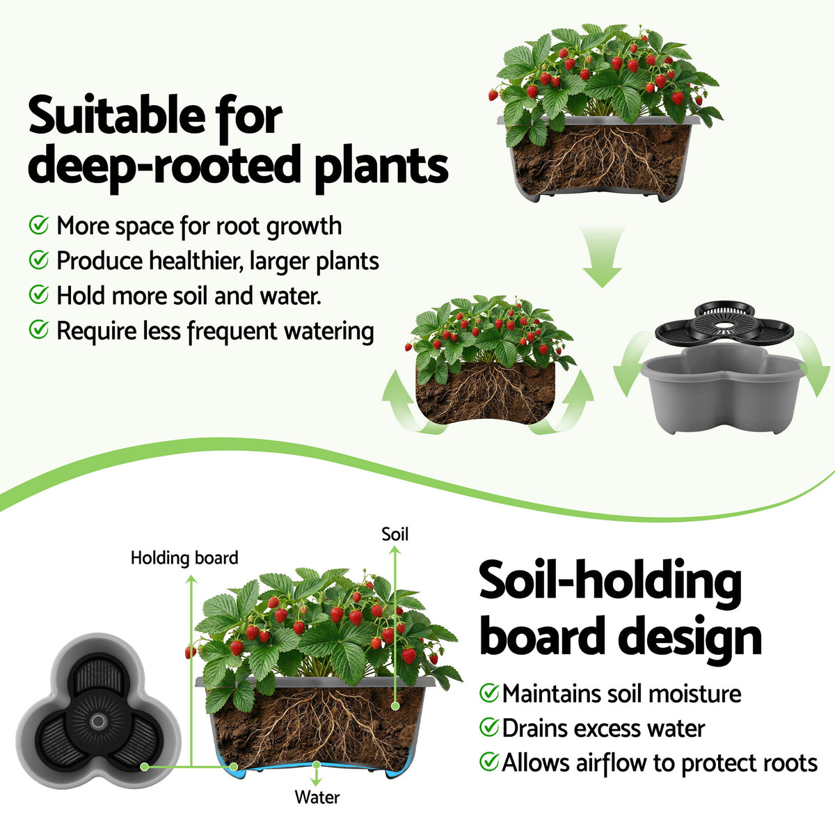 Green Fingers 5 Tier Vertical Garden Planter, Stackable Planters with 4 Wheels, Grey, Raised Garden Bed, Garden Tower Indoor Outdoor, Auto Drainage System, for Strawberries, Herbs, Flower, Vegetables-Home & Garden > Artificial Plants > Pots, Planters & Accessories-PEROZ Accessories
