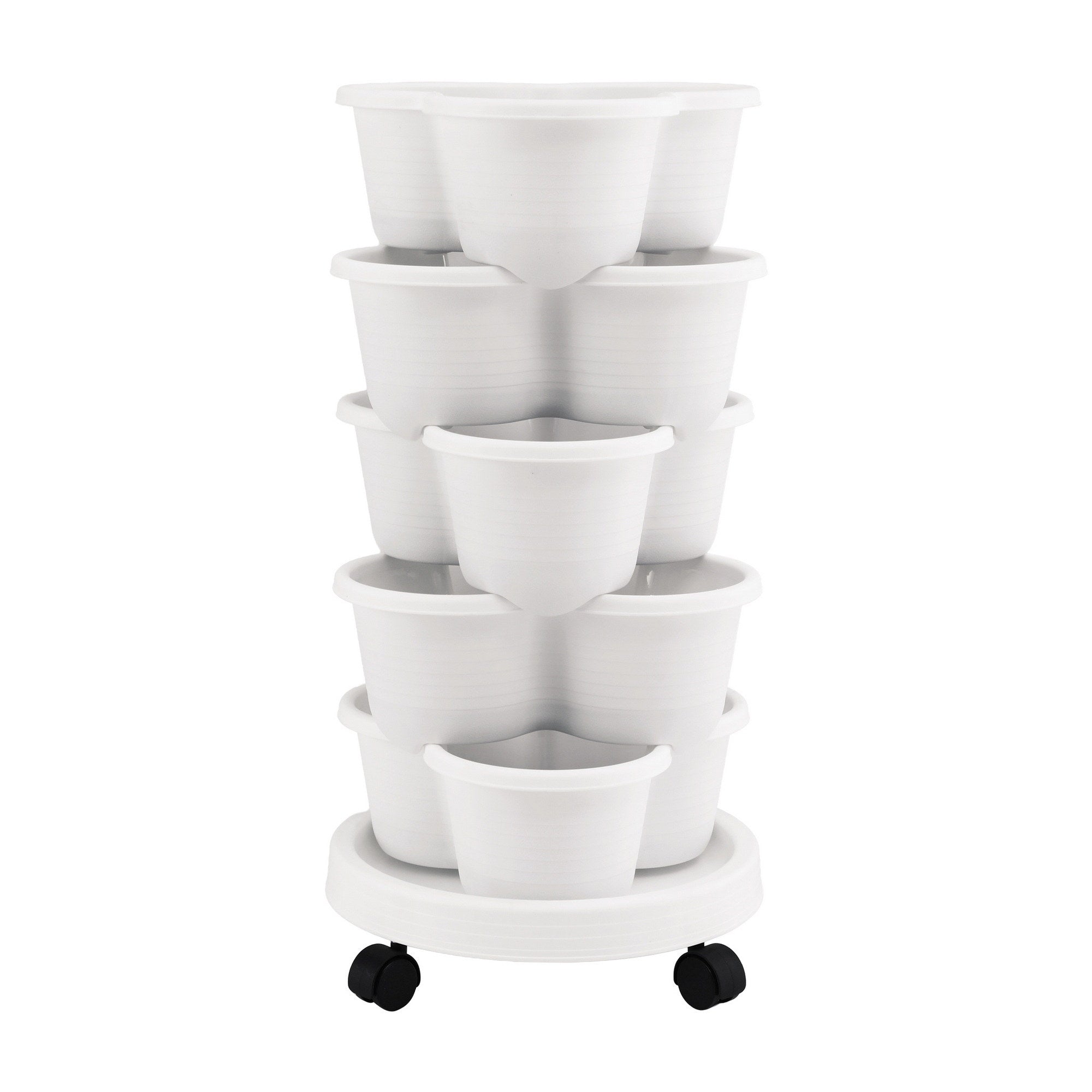 Green Fingers 5 Tier Vertical Garden Planter, Stackable Planters with Wheels, White, Garden Bed, Garden Tower Indoor Outdoor, Auto Drainage System, for Strawberries, Herbs, Flowers, Vegetables-Home & Garden > Artificial Plants > Pots, Planters & Accessories-PEROZ Accessories