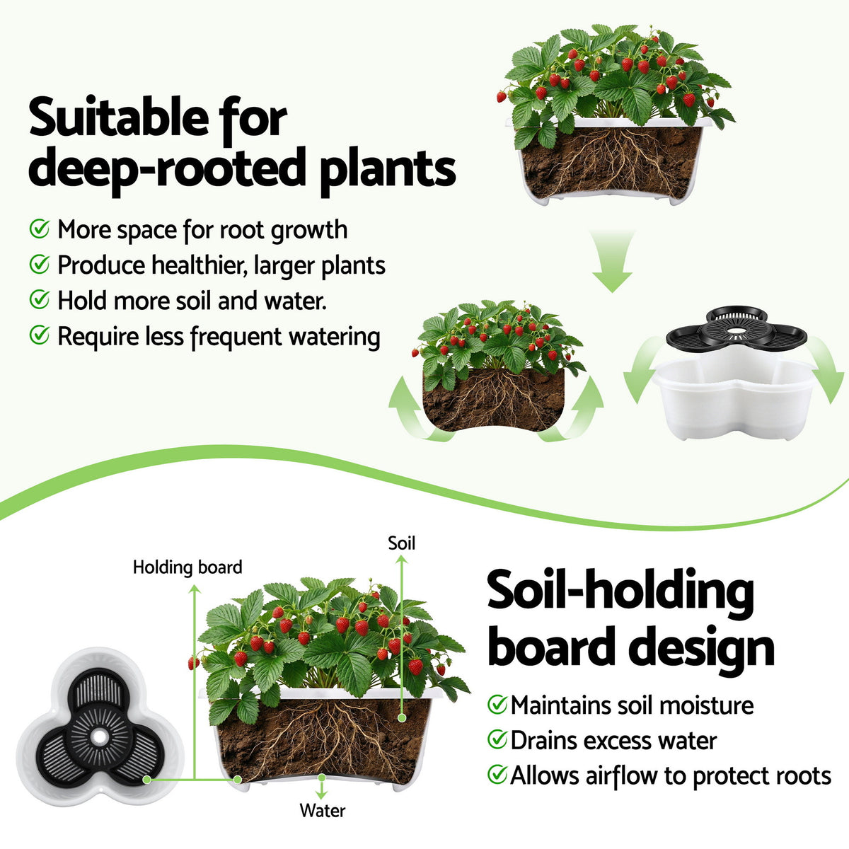 Green Fingers 5 Tier Vertical Garden Planter, Stackable Planters with Wheels, White, Garden Bed, Garden Tower Indoor Outdoor, Auto Drainage System, for Strawberries, Herbs, Flowers, Vegetables-Home & Garden > Artificial Plants > Pots, Planters & Accessories-PEROZ Accessories