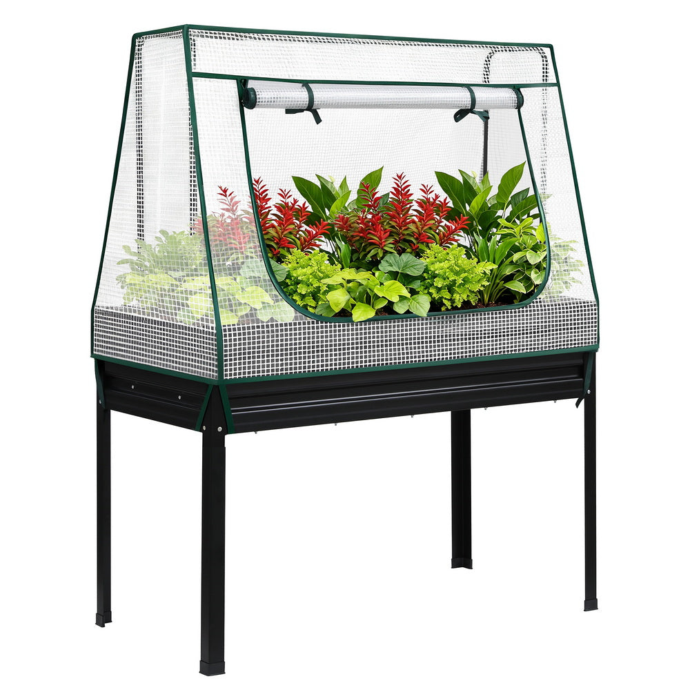 Green Fingers Elevated Metal Garden Bed Kit w Mini Greenhouse Cover 116x60cm Stand-Up Height Trellis-Home & Garden > Garden Beds > Garden Beds & Planters-PEROZ Accessories