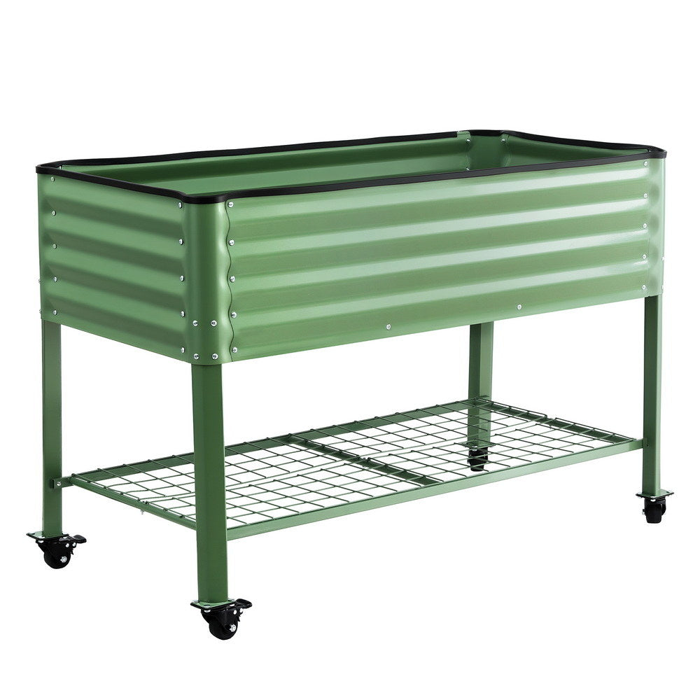 Green Fingers Elevated Raised Garden Bed Kit Mobile w/ Locking Wheels & Storage Shelf 100KG Max Load 115x60x81cm | Galvanized Steel, Portable Green Organizer for Seniors, Patio, Balcony, Vegetables-Home & Garden > Garden Beds > Garden Beds & Planters-PEROZ Accessories