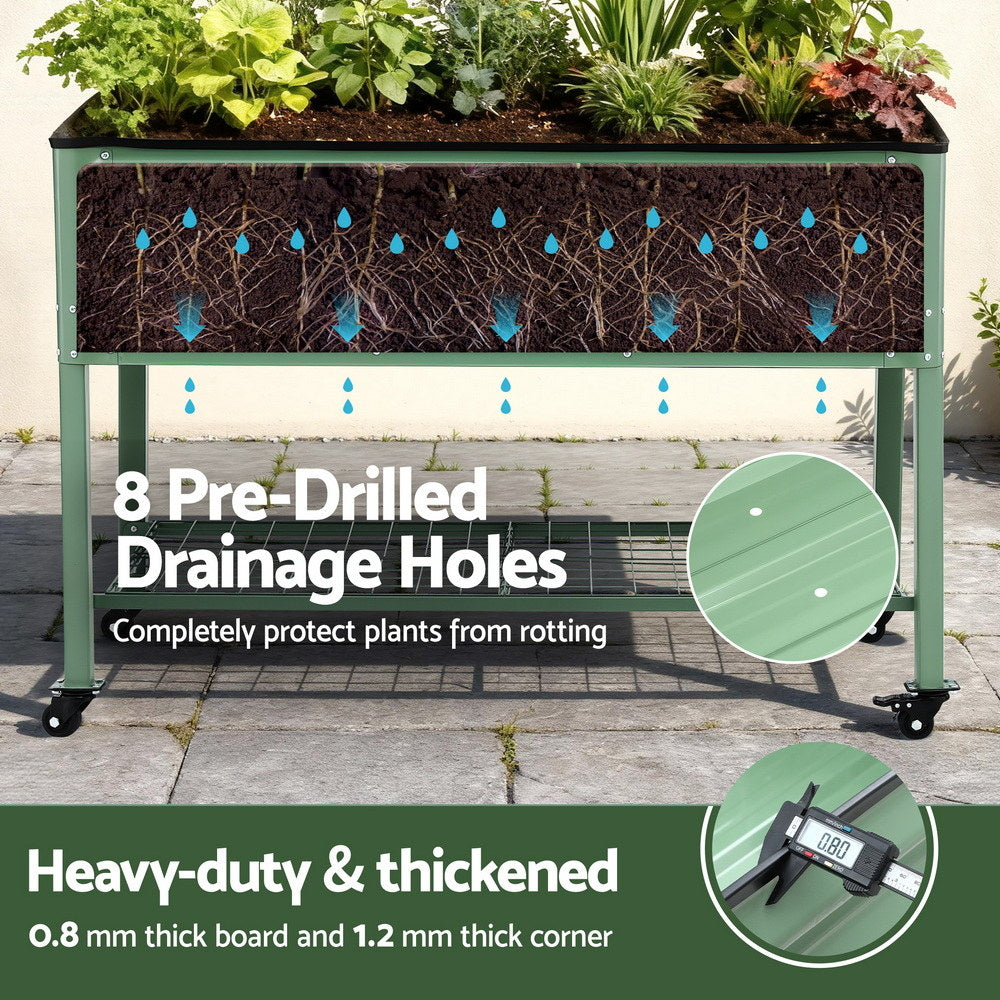 Green Fingers Elevated Raised Garden Bed Kit Mobile w/ Locking Wheels & Storage Shelf 100KG Max Load 115x60x81cm | Galvanized Steel, Portable Green Organizer for Seniors, Patio, Balcony, Vegetables-Home & Garden > Garden Beds > Garden Beds & Planters-PEROZ Accessories