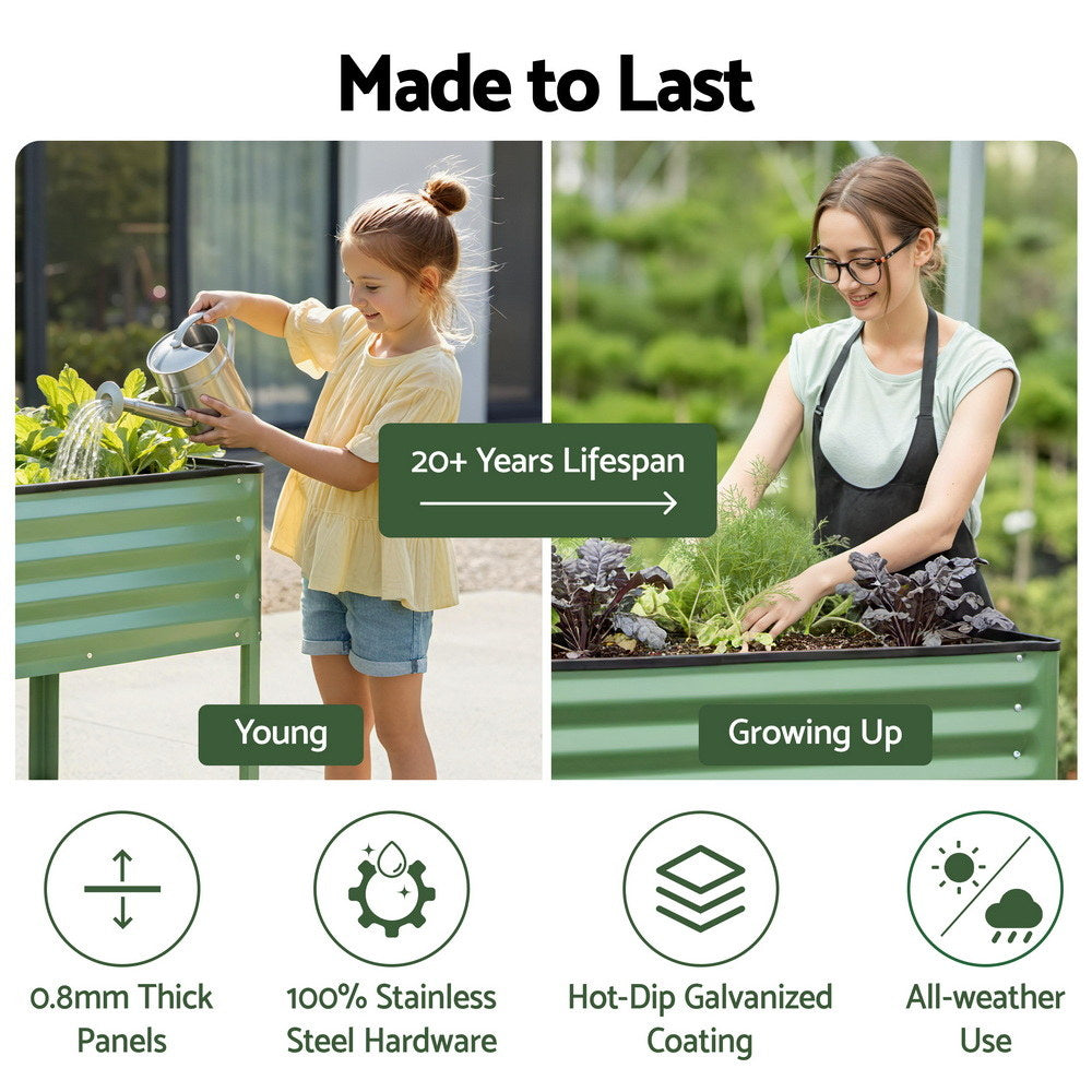 Green Fingers Elevated Raised Garden Bed Kit Mobile w/ Locking Wheels & Storage Shelf 100KG Max Load 115x60x81cm | Galvanized Steel, Portable Green Organizer for Seniors, Patio, Balcony, Vegetables-Home & Garden > Garden Beds > Garden Beds & Planters-PEROZ Accessories