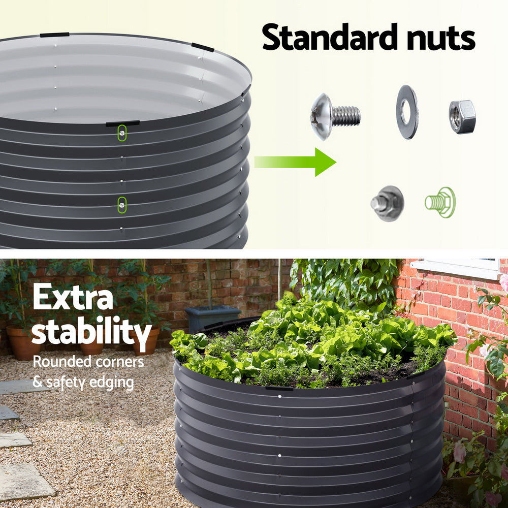 Green Fingers Garden Bed 90X45cm Round Latches Planter Box Raised Galvanised Herb-Home & Garden > Garden Beds-PEROZ Accessories