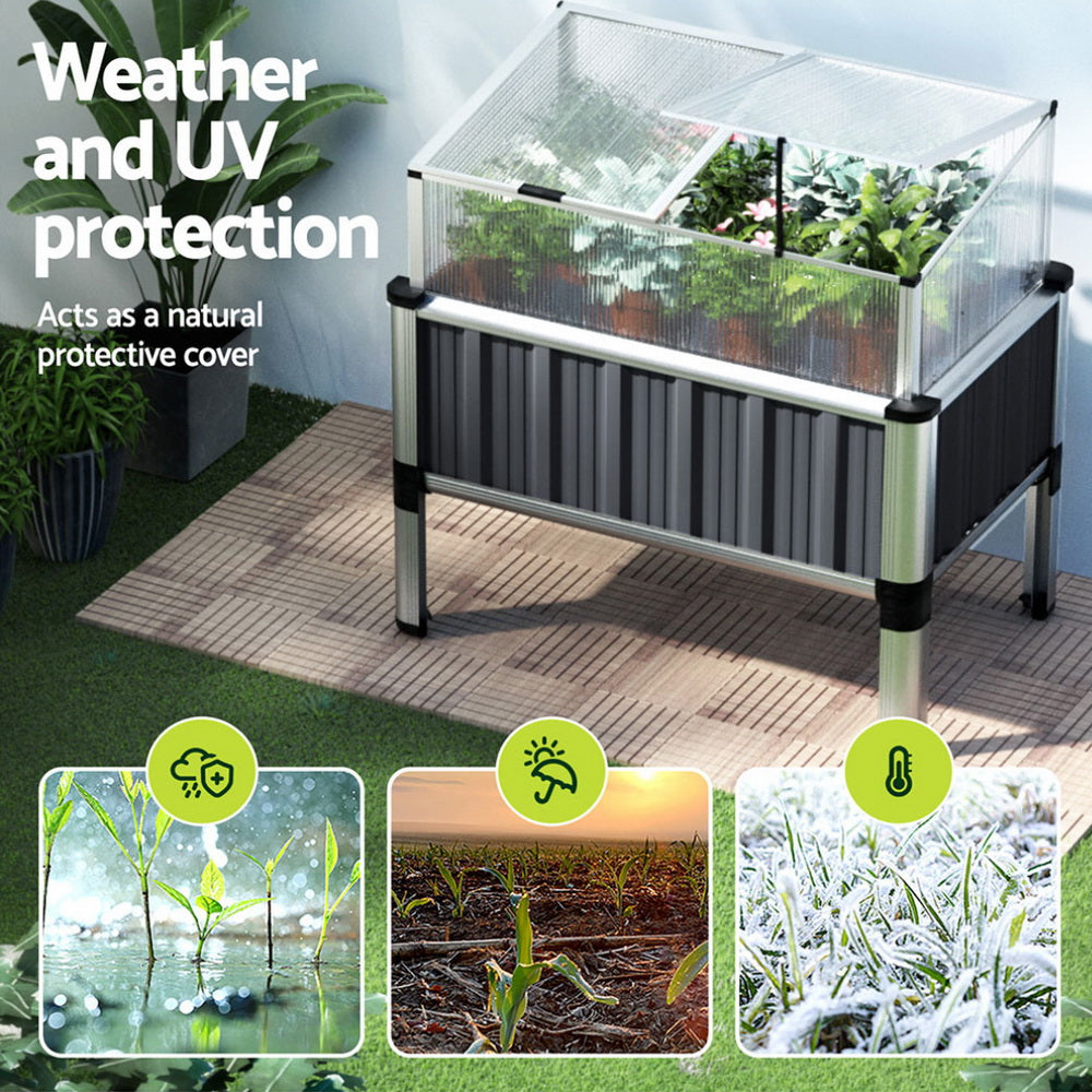 Green Fingers Raised Garden Bed x2 80x49x74cm Greenhouse Planter Box Galvanised Herb-Home & Garden > Garden Beds > Garden Beds & Planters-PEROZ Accessories
